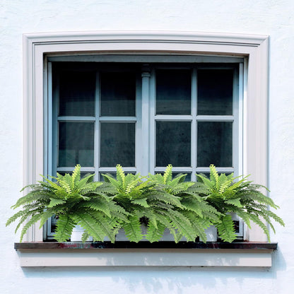 Artificial Ferns for Outdoors, Set of 2 Bouquets 33" Diam Large Fake Ferns Faux Boston Fern Bush Plant for Indoors Home Garden Porch Windowsill Entrance Farmhouse Decor