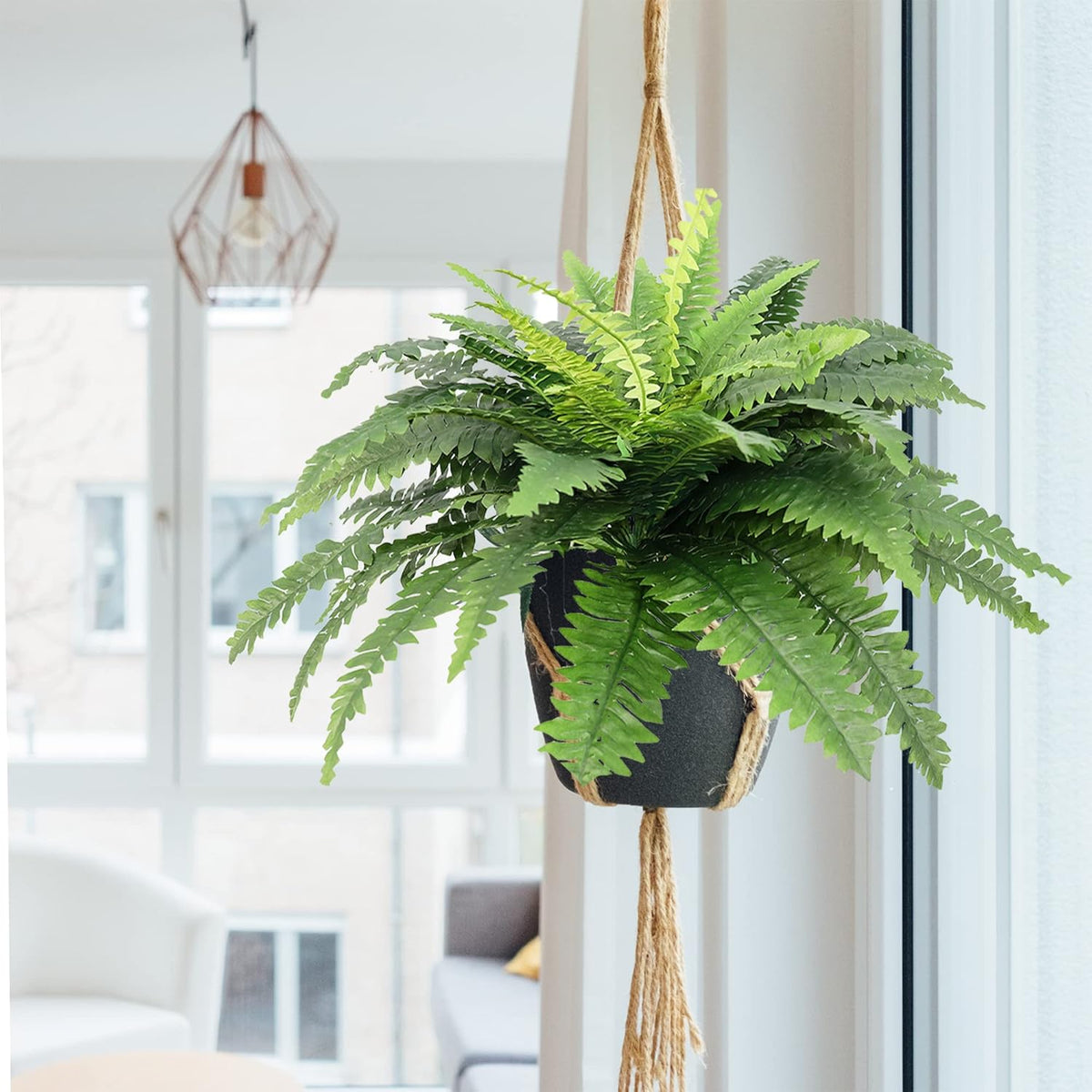 Artificial Ferns for Outdoors, Set of 2 Bouquets 33" Diam Large Fake Ferns Faux Boston Fern Bush Plant for Indoors Home Garden Porch Windowsill Entrance Farmhouse Decor