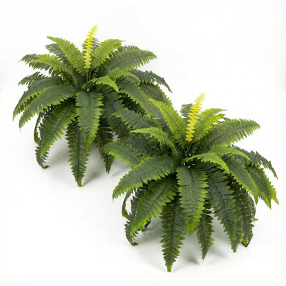 Artificial Ferns for Outdoors, Set of 2 Bouquets 33" Diam Large Fake Ferns Faux Boston Fern Bush Plant for Indoors Home Garden Porch Windowsill Entrance Farmhouse Decor
