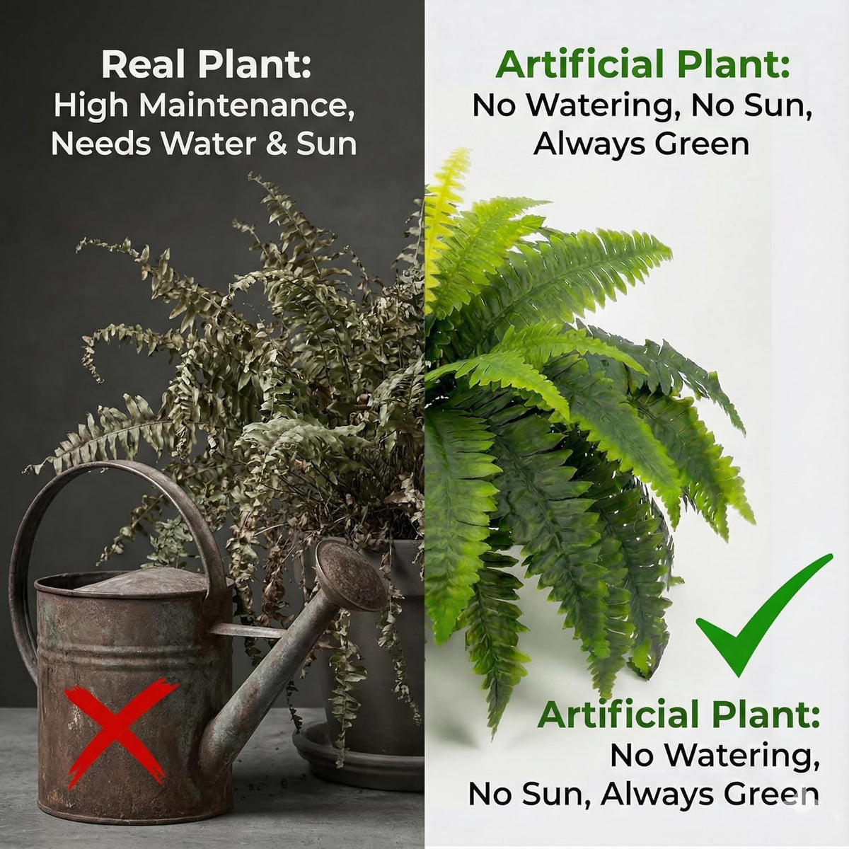Artificial Ferns for Outdoors, Set of 2 Bouquets 33" Diam Large Fake Ferns Faux Boston Fern Bush Plant for Indoors Home Garden Porch Windowsill Entrance Farmhouse Decor
