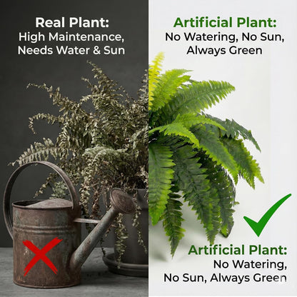Artificial Ferns for Outdoors, Set of 2 Bouquets 33" Diam Large Fake Ferns Faux Boston Fern Bush Plant for Indoors Home Garden Porch Windowsill Entrance Farmhouse Decor
