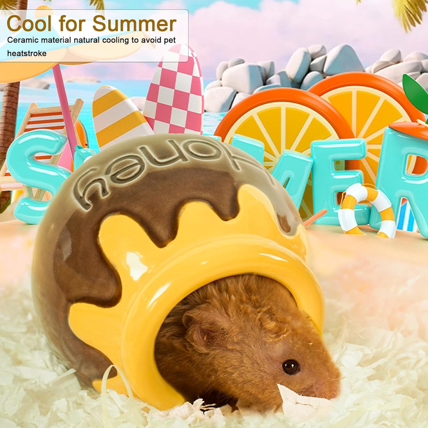 Ceramic Hamster Hideout, Strawberry Hamster House and Habitat, Syrian Hamster Hideout Decor Cool Bed for All Season Gerbil, Mice Guinea Pig