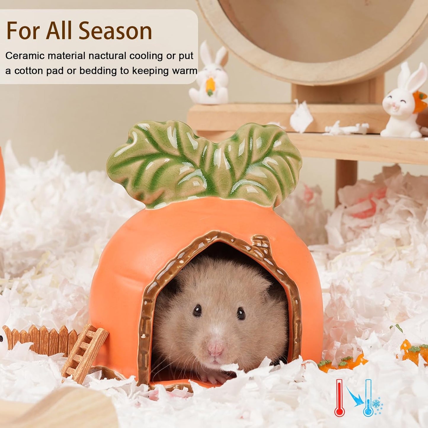 Ceramic Hamster Hideout, Strawberry Hamster House and Habitat, Syrian Hamster Hideout Decor Cool Bed for All Season Gerbil, Mice Guinea Pig