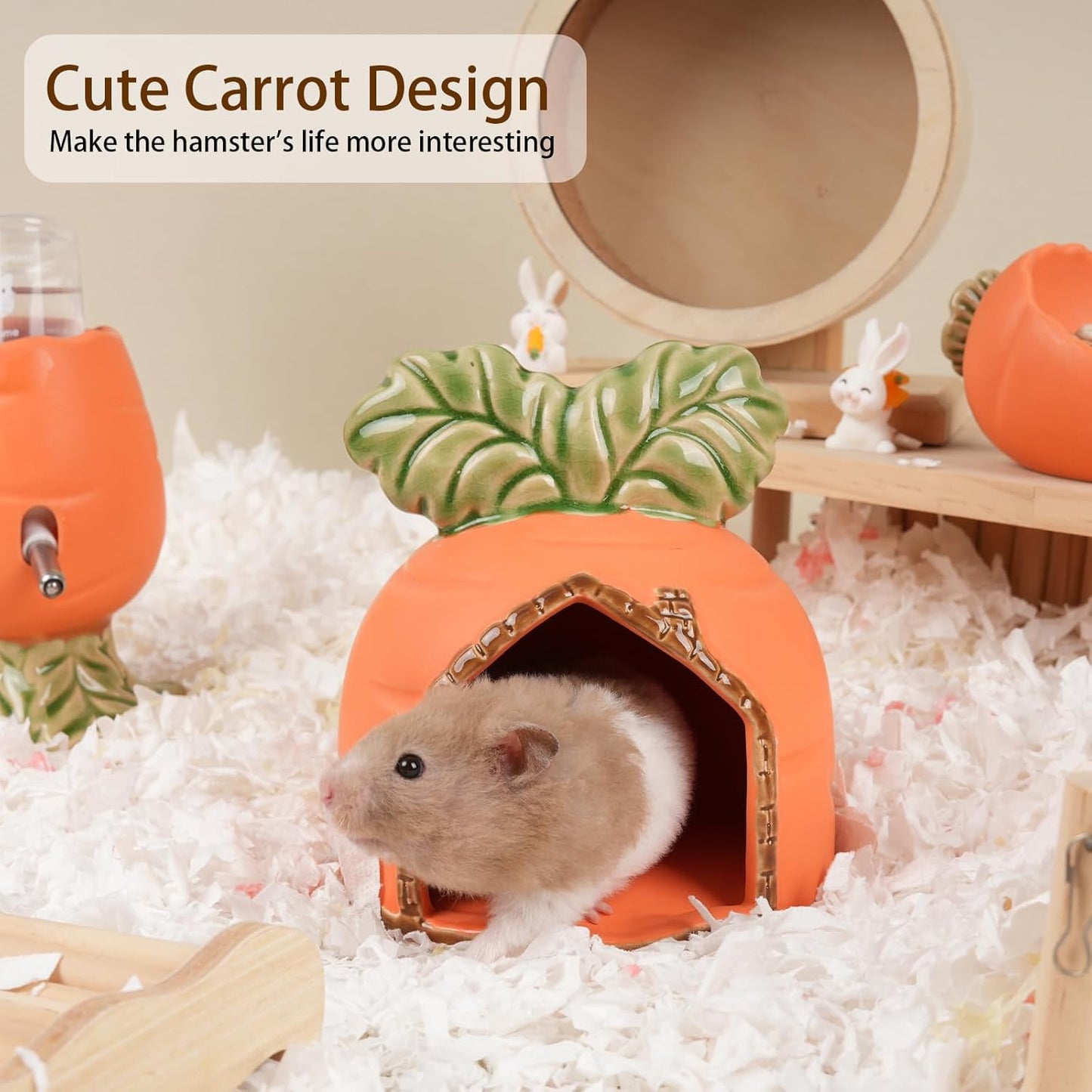 Ceramic Hamster Hideout, Strawberry Hamster House and Habitat, Syrian Hamster Hideout Decor Cool Bed for All Season Gerbil, Mice Guinea Pig