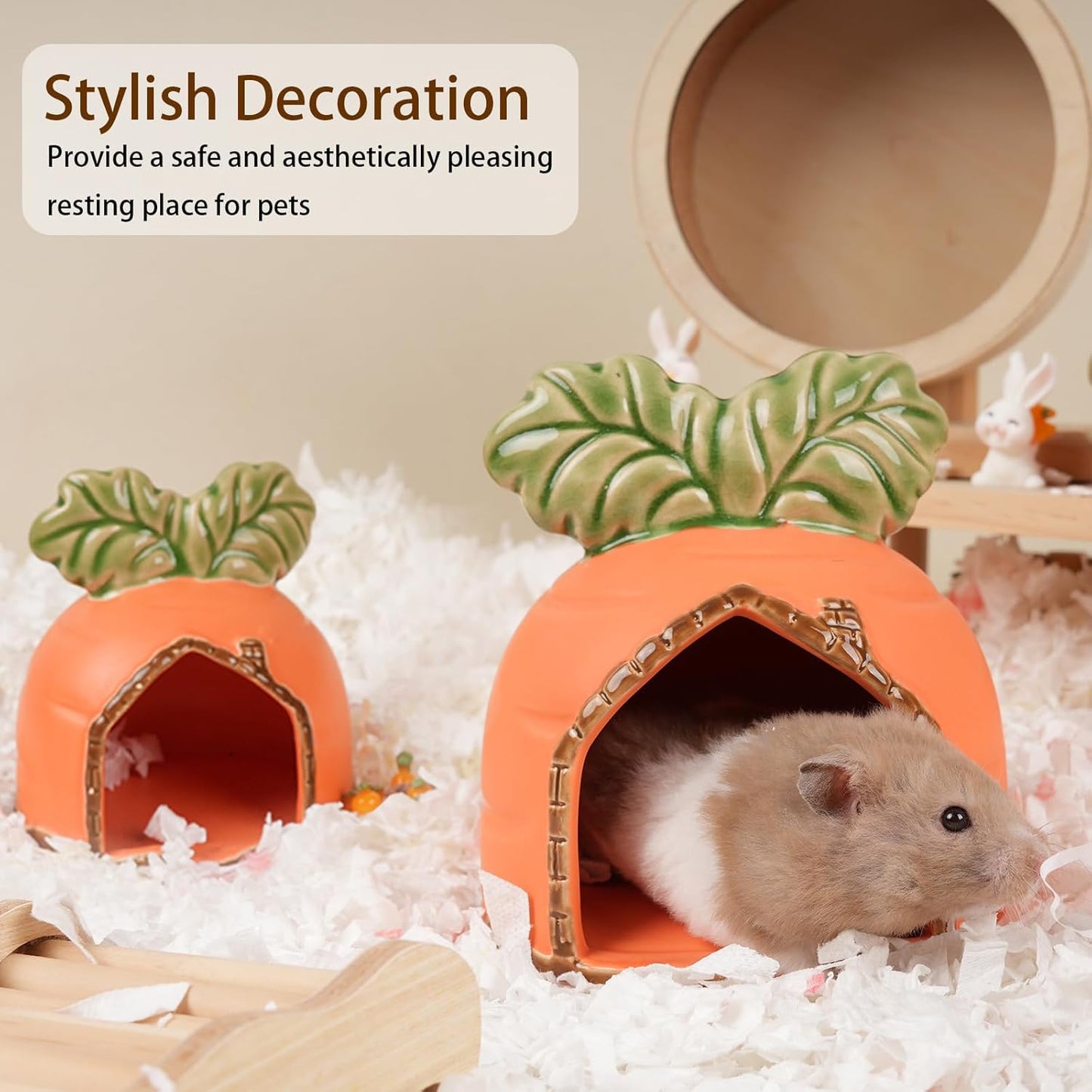 Ceramic Hamster Hideout, Strawberry Hamster House and Habitat, Syrian Hamster Hideout Decor Cool Bed for All Season Gerbil, Mice Guinea Pig