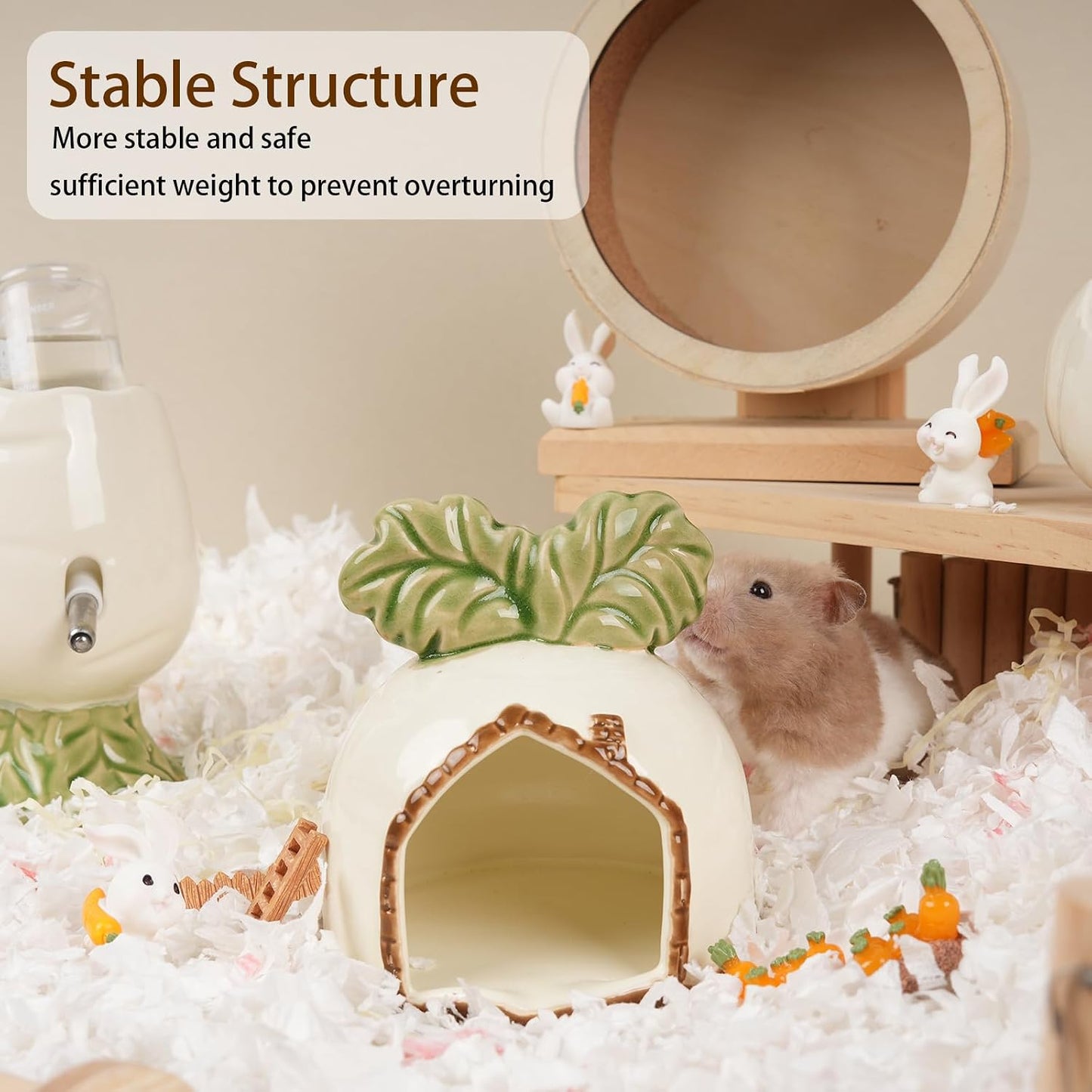 Ceramic Hamster Hideout, Strawberry Hamster House and Habitat, Syrian Hamster Hideout Decor Cool Bed for All Season Gerbil, Mice Guinea Pig