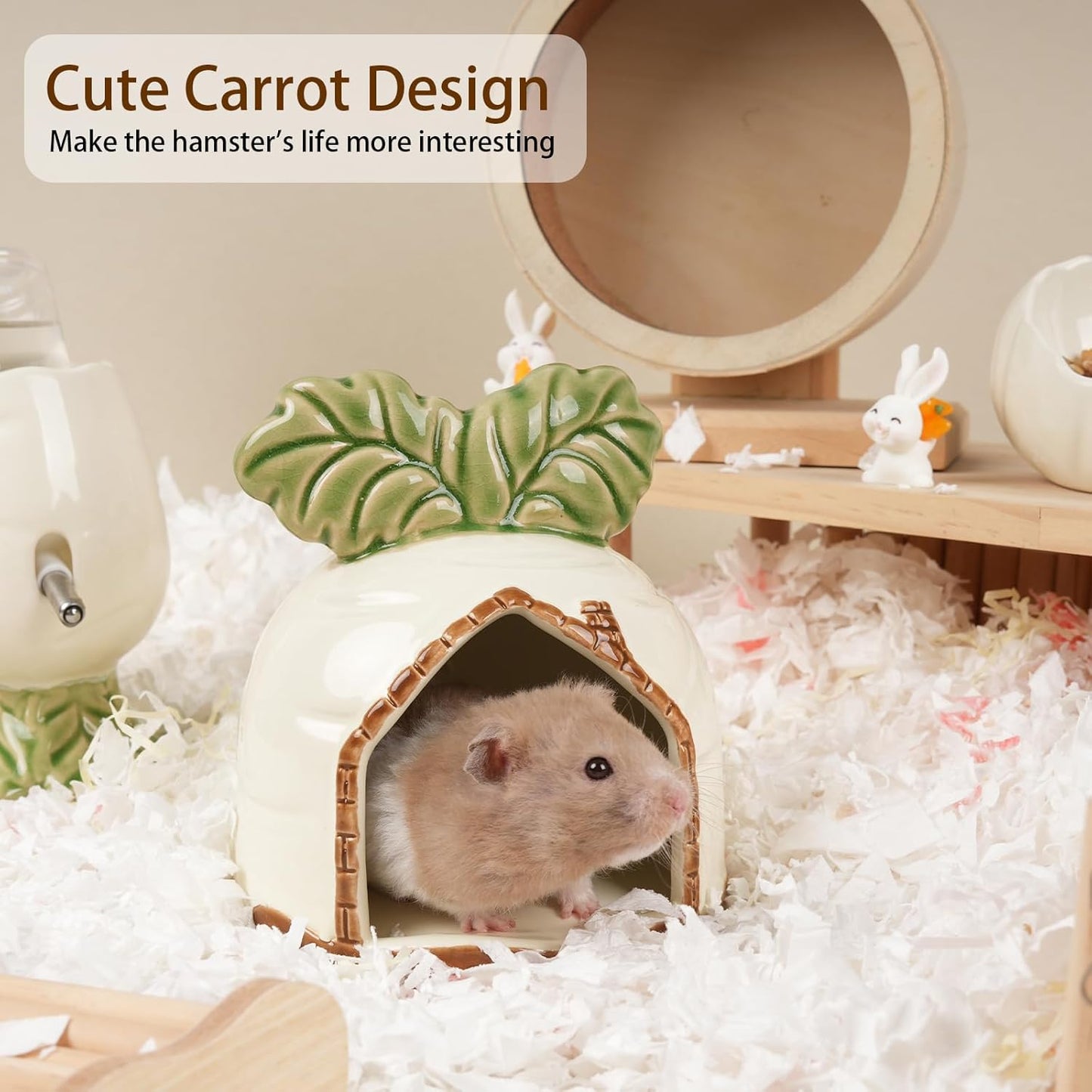 Ceramic Hamster Hideout, Strawberry Hamster House and Habitat, Syrian Hamster Hideout Decor Cool Bed for All Season Gerbil, Mice Guinea Pig