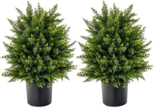 22" Artificial Boxwood Topiary Ball Tree, 2 Pack Faux Potted Plants Artificial Shrubs Bushes with Orange Fruits for Indoor Outdoor