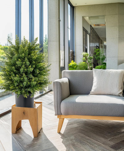 22" Artificial Boxwood Topiary Ball Tree, 2 Pack Faux Potted Plants Artificial Shrubs Bushes with Orange Fruits for Indoor Outdoor