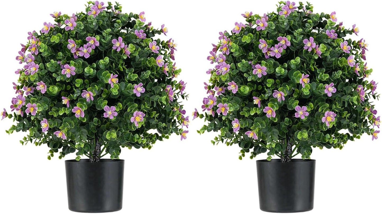 22" Artificial Boxwood Topiary Ball Tree, 2 Pack Faux Potted Plants Artificial Shrubs Bushes with Orange Fruits for Indoor Outdoor