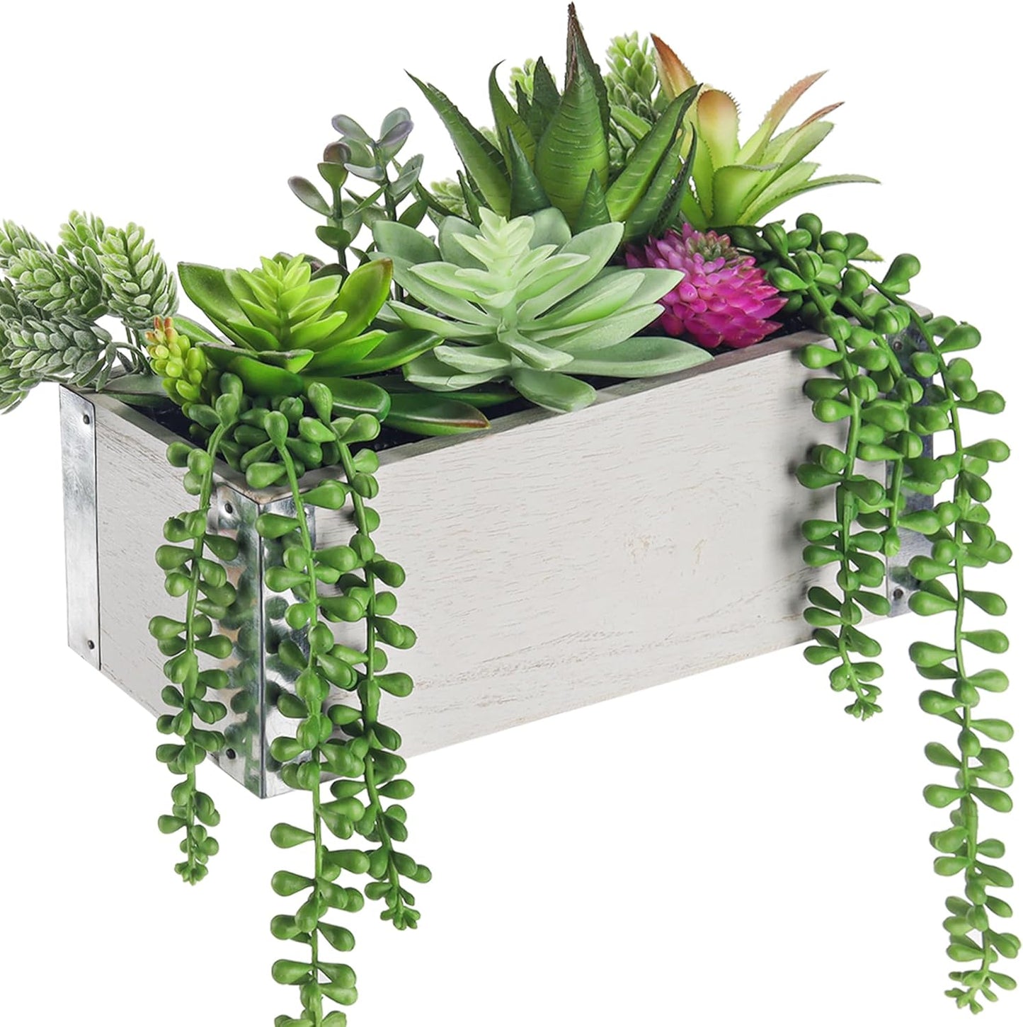 2 Pack Fake Plants Succulents Plants Artificial Cactus Plants in Wood Pots with Pink Flowers for Farmhouse Bathroom Decor | Small fake plants，pink flower,wood planters,realistic style for bathroom desk shelf bedroom boho decor，no watering