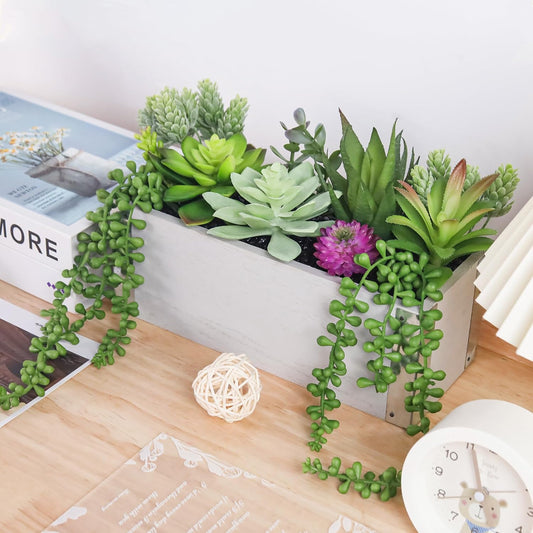 2 Pack Fake Plants Succulents Plants Artificial Cactus Plants in Wood Pots with Pink Flowers for Farmhouse Bathroom Decor | Small fake plants，pink flower,wood planters,realistic style for bathroom desk shelf bedroom boho decor，no watering