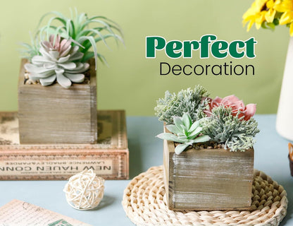 2 Pack Fake Plants Succulents Plants Artificial Cactus Plants in Wood Pots with Pink Flowers for Farmhouse Bathroom Decor | Small fake plants，pink flower,wood planters,realistic style for bathroom desk shelf bedroom boho decor，no watering