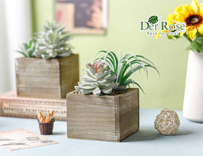 2 Pack Fake Plants Succulents Plants Artificial Cactus Plants in Wood Pots with Pink Flowers for Farmhouse Bathroom Decor | Small fake plants，pink flower,wood planters,realistic style for bathroom desk shelf bedroom boho decor，no watering