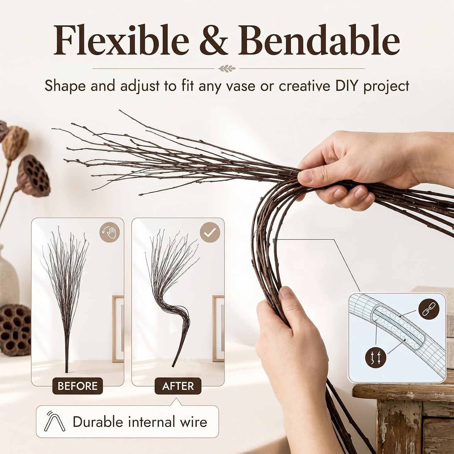Curly Willow Branches - Artificial Twigs for Vases 30 Inches | Faux Branches Decorative Sticks, Dried Tree Branch Decor Stems DIY Crafts, Garden, Home, Hotel, Farmhouse Vase Decor