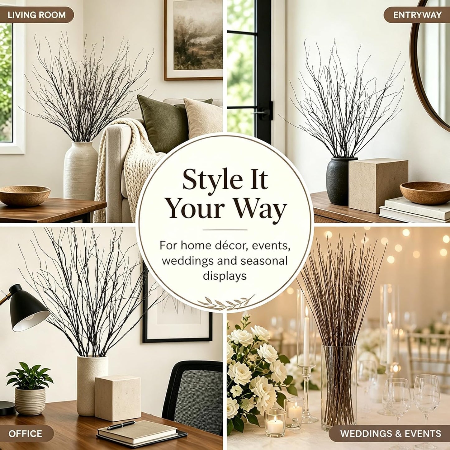 Curly Willow Branches - Artificial Twigs for Vases 30 Inches | Faux Branches Decorative Sticks, Dried Tree Branch Decor Stems DIY Crafts, Garden, Home, Hotel, Farmhouse Vase Decor