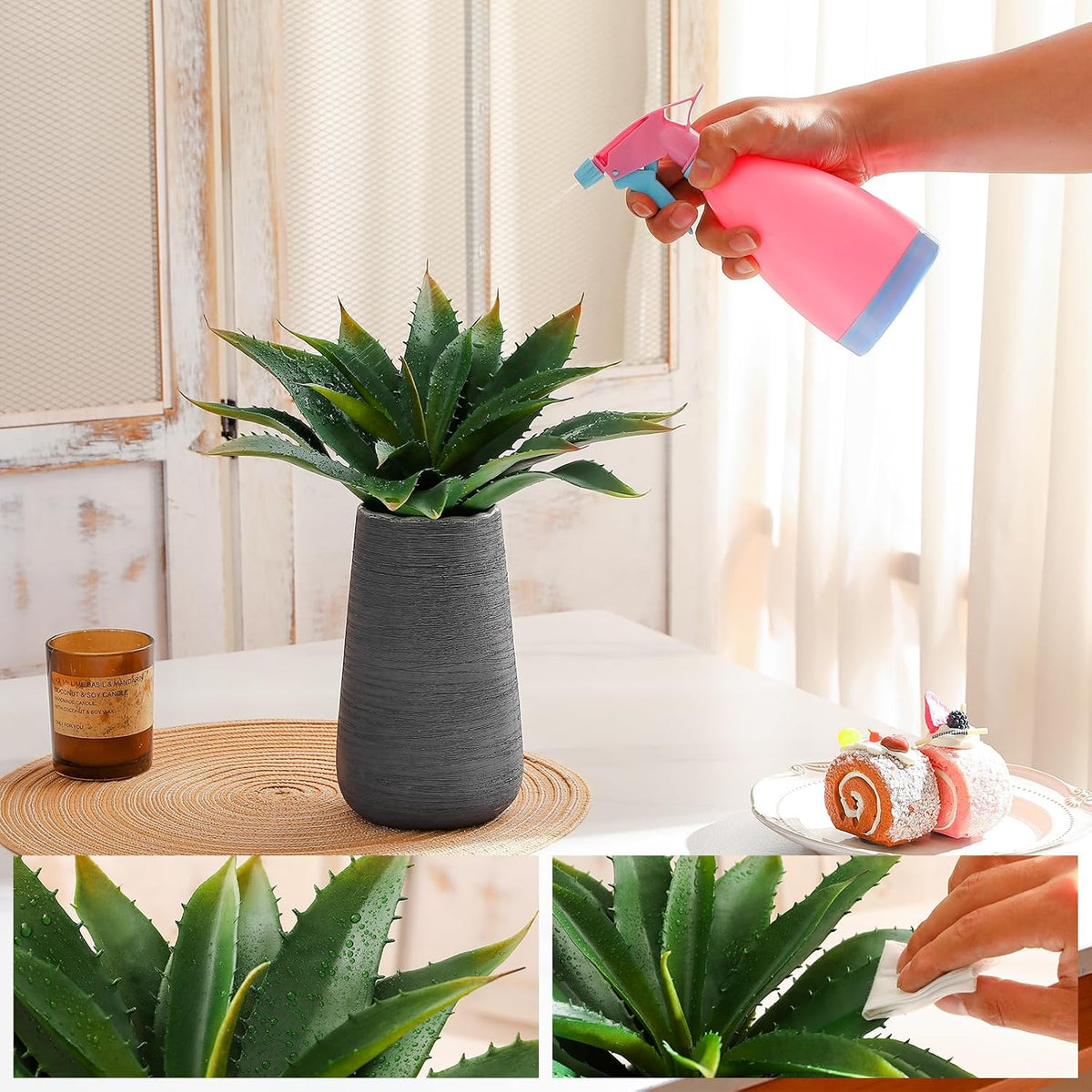 JUSTOYOU Large Artificial Succulents Aloe Plants Real Touch Fake Flowers Unpotted for Home Wedding Festival Arrangement (1, Green-Red)