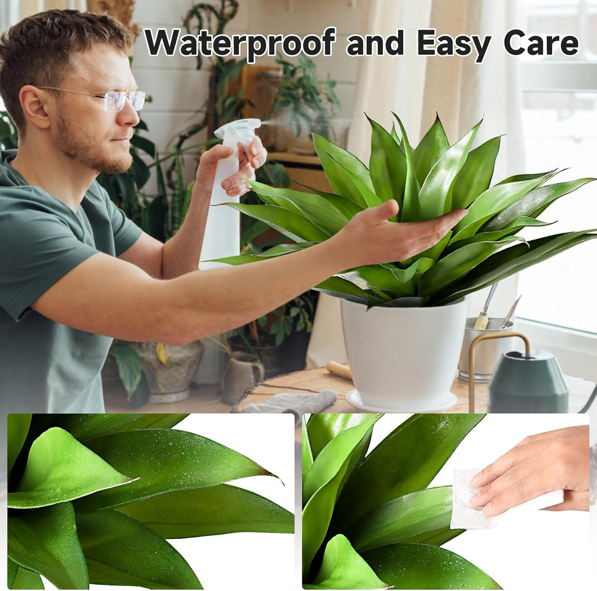 JUSTOYOU Large Artificial Succulents Aloe Plants Real Touch Fake Flowers Unpotted for Home Wedding Festival Arrangement (1, Green-Red)