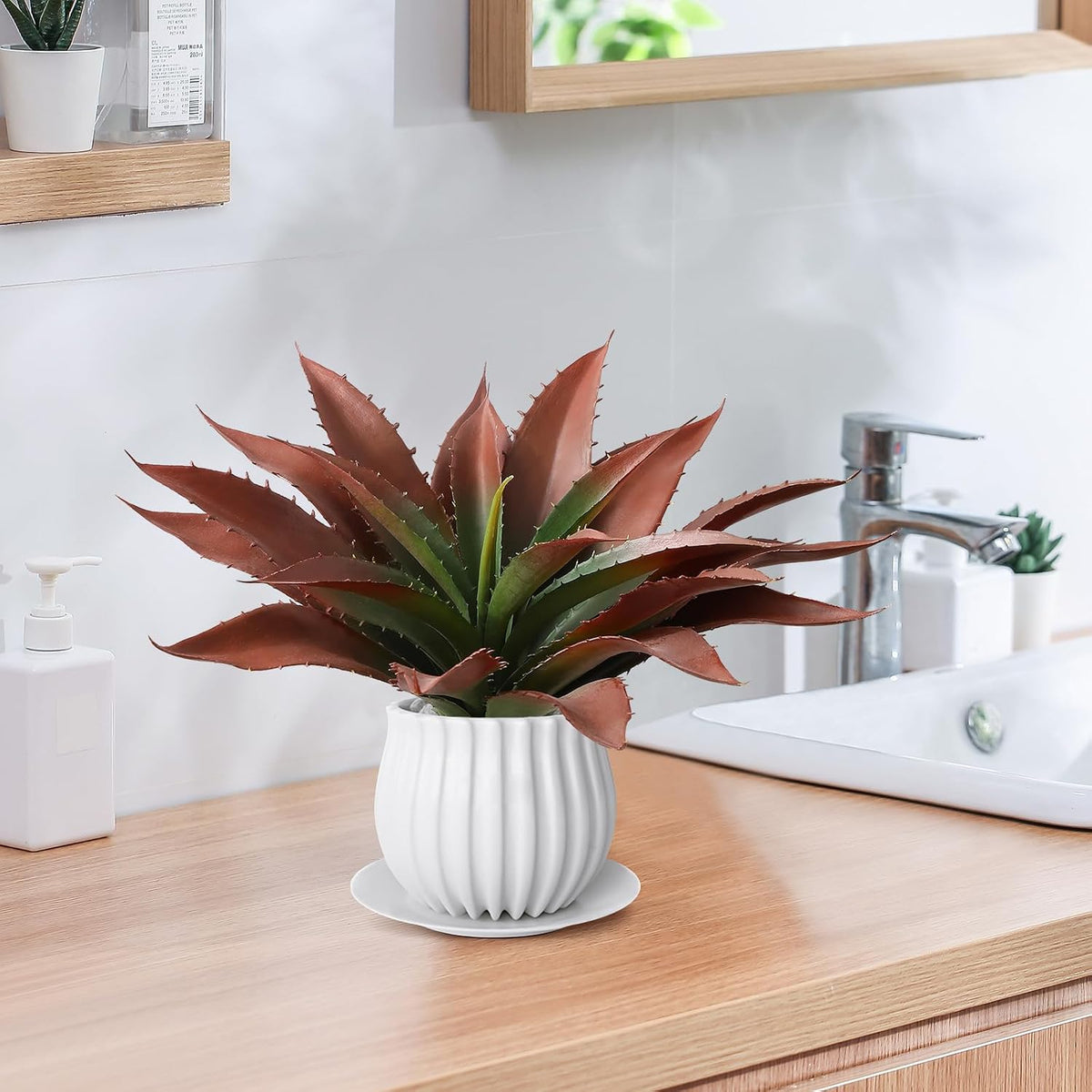 JUSTOYOU Large Artificial Succulents Aloe Plants Real Touch Fake Flowers Unpotted for Home Wedding Festival Arrangement (1, Green-Red)