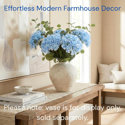 Real Touch White Faux Hydrangea And Eucalyptus Arrangement, Faux Floral Arrangements, Hyper Realistic Artificial Flowers, White Centerpieces For Kitchen Dining Coffee Table Decor (Vase Not Included)
