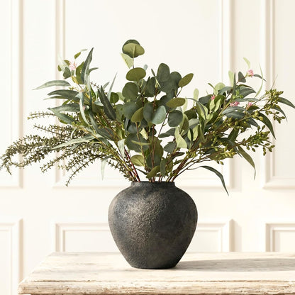 Real Touch White Faux Hydrangea And Eucalyptus Arrangement, Faux Floral Arrangements, Hyper Realistic Artificial Flowers, White Centerpieces For Kitchen Dining Coffee Table Decor (Vase Not Included)