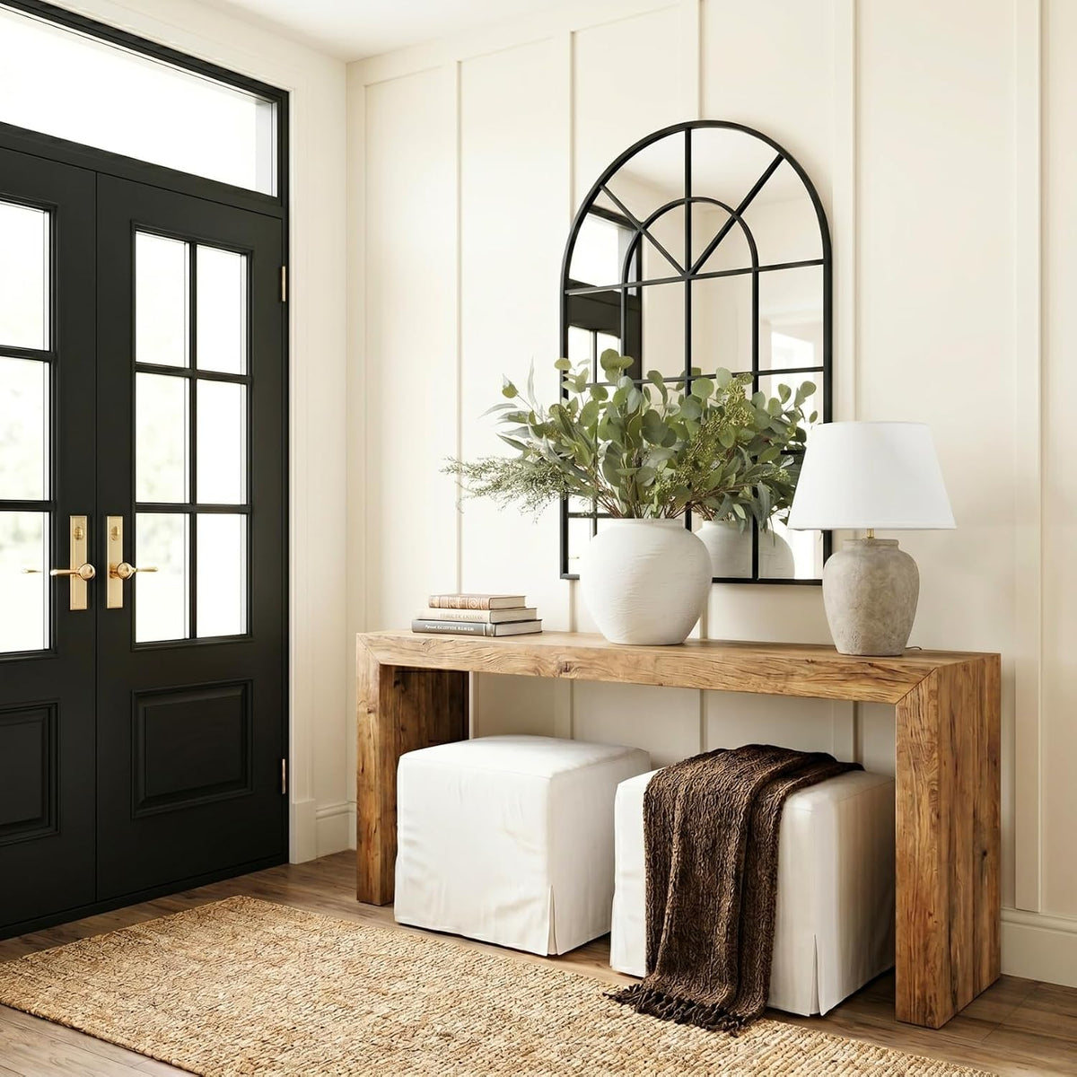 Real Touch White Faux Hydrangea And Eucalyptus Arrangement, Faux Floral Arrangements, Hyper Realistic Artificial Flowers, White Centerpieces For Kitchen Dining Coffee Table Decor (Vase Not Included)
