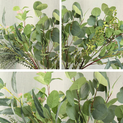 Real Touch White Faux Hydrangea And Eucalyptus Arrangement, Faux Floral Arrangements, Hyper Realistic Artificial Flowers, White Centerpieces For Kitchen Dining Coffee Table Decor (Vase Not Included)