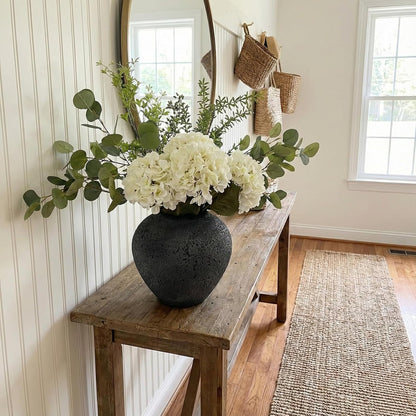 Real Touch White Faux Hydrangea And Eucalyptus Arrangement, Faux Floral Arrangements, Hyper Realistic Artificial Flowers, White Centerpieces For Kitchen Dining Coffee Table Decor (Vase Not Included)
