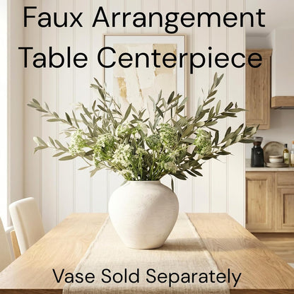 Real Touch White Faux Hydrangea And Eucalyptus Arrangement, Faux Floral Arrangements, Hyper Realistic Artificial Flowers, White Centerpieces For Kitchen Dining Coffee Table Decor (Vase Not Included)