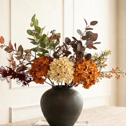 Real Touch White Faux Hydrangea And Eucalyptus Arrangement, Faux Floral Arrangements, Hyper Realistic Artificial Flowers, White Centerpieces For Kitchen Dining Coffee Table Decor (Vase Not Included)