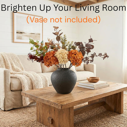Real Touch White Faux Hydrangea And Eucalyptus Arrangement, Faux Floral Arrangements, Hyper Realistic Artificial Flowers, White Centerpieces For Kitchen Dining Coffee Table Decor (Vase Not Included)