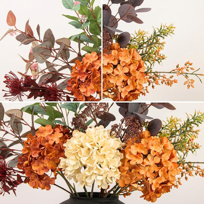 Real Touch White Faux Hydrangea And Eucalyptus Arrangement, Faux Floral Arrangements, Hyper Realistic Artificial Flowers, White Centerpieces For Kitchen Dining Coffee Table Decor (Vase Not Included)