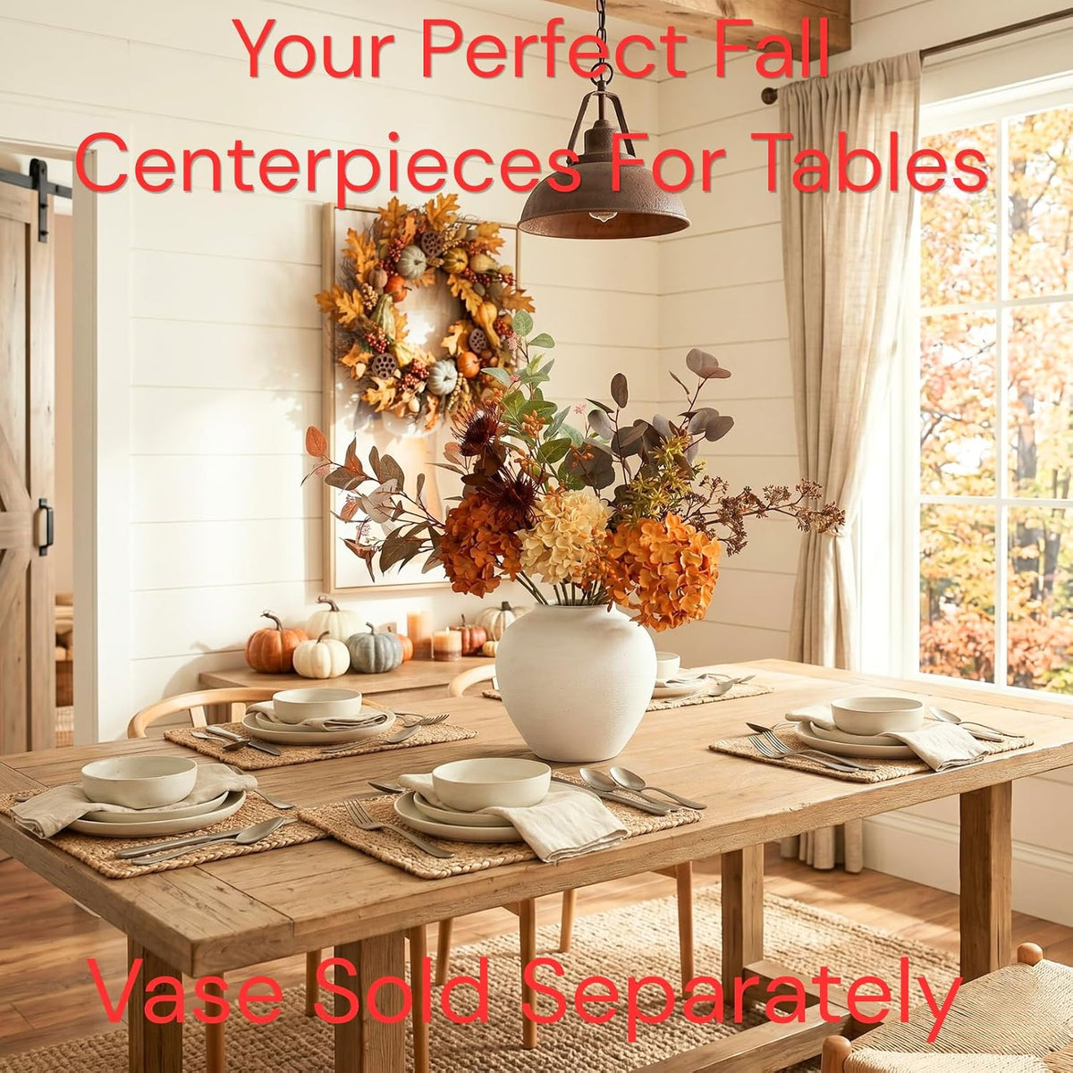 Real Touch White Faux Hydrangea And Eucalyptus Arrangement, Faux Floral Arrangements, Hyper Realistic Artificial Flowers, White Centerpieces For Kitchen Dining Coffee Table Decor (Vase Not Included)