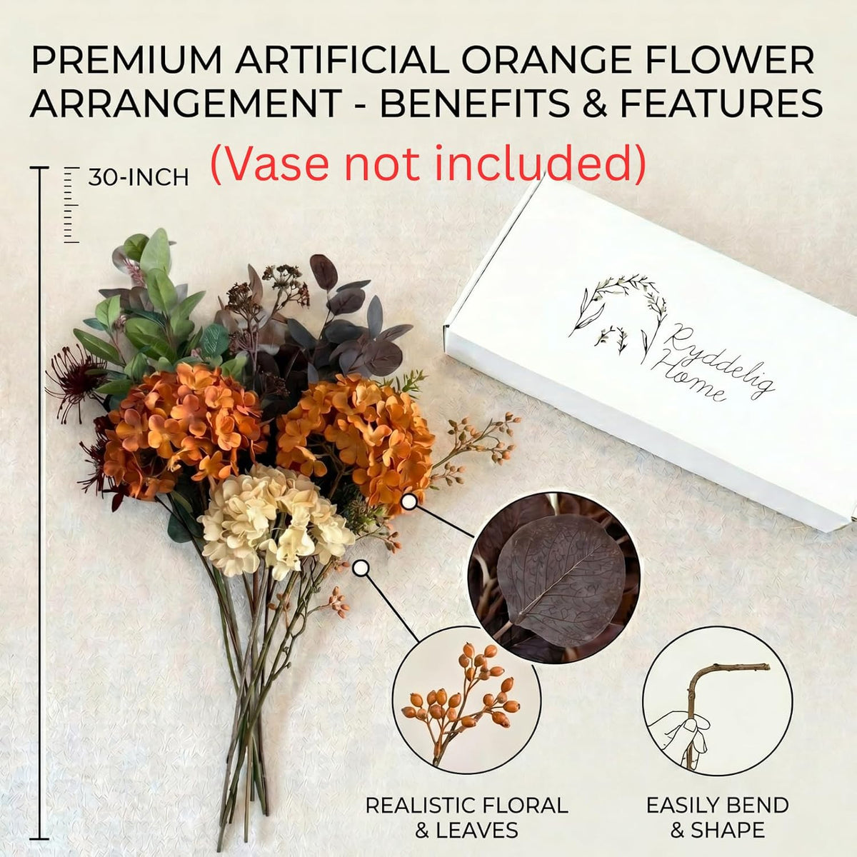 Real Touch White Faux Hydrangea And Eucalyptus Arrangement, Faux Floral Arrangements, Hyper Realistic Artificial Flowers, White Centerpieces For Kitchen Dining Coffee Table Decor (Vase Not Included)