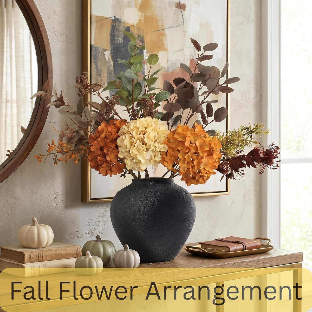 Real Touch White Faux Hydrangea And Eucalyptus Arrangement, Faux Floral Arrangements, Hyper Realistic Artificial Flowers, White Centerpieces For Kitchen Dining Coffee Table Decor (Vase Not Included)