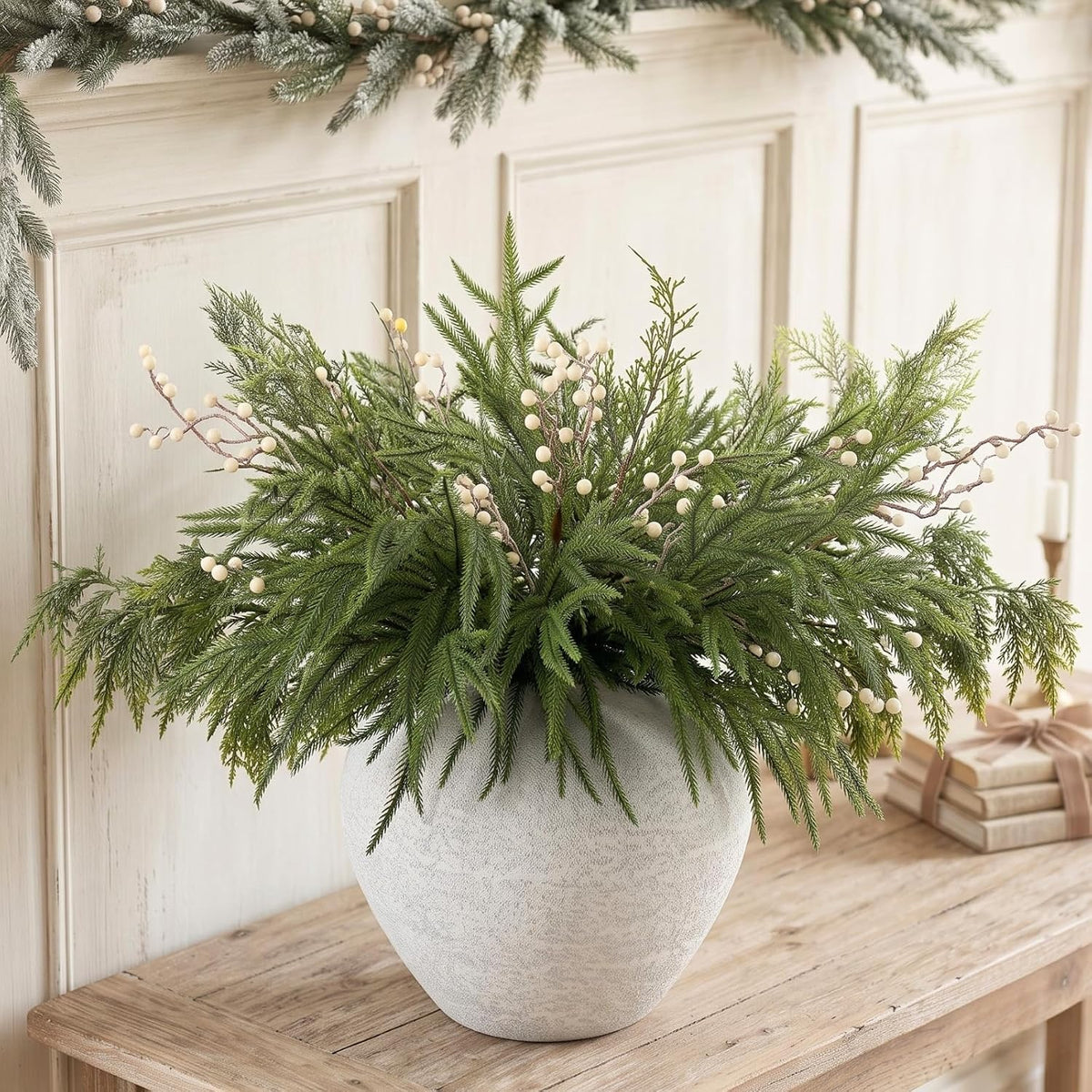 Real Touch White Faux Hydrangea And Eucalyptus Arrangement, Faux Floral Arrangements, Hyper Realistic Artificial Flowers, White Centerpieces For Kitchen Dining Coffee Table Decor (Vase Not Included)