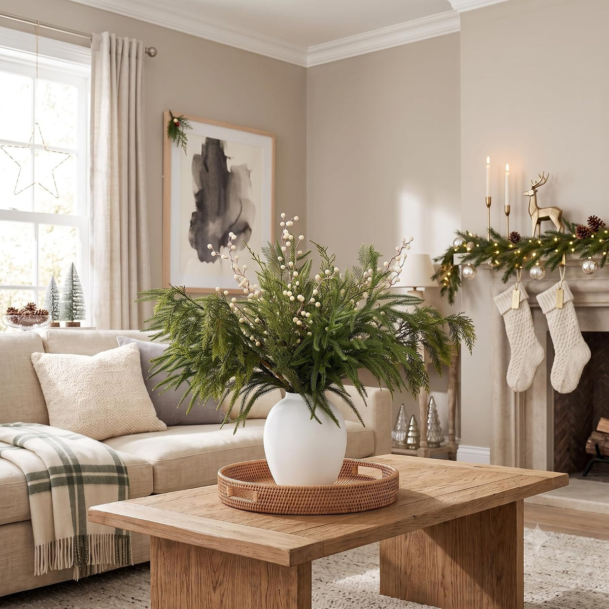 Real Touch White Faux Hydrangea And Eucalyptus Arrangement, Faux Floral Arrangements, Hyper Realistic Artificial Flowers, White Centerpieces For Kitchen Dining Coffee Table Decor (Vase Not Included)