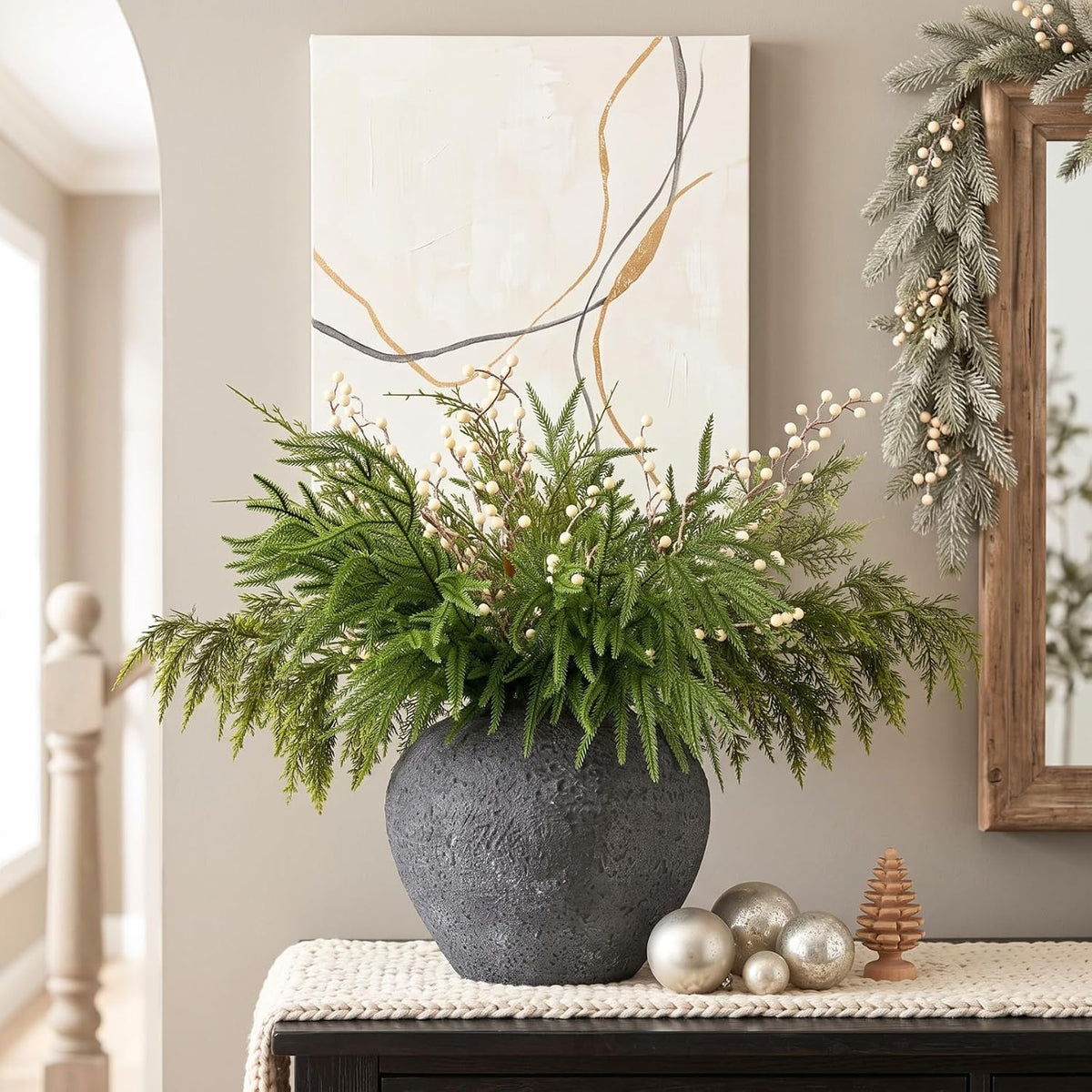 Real Touch White Faux Hydrangea And Eucalyptus Arrangement, Faux Floral Arrangements, Hyper Realistic Artificial Flowers, White Centerpieces For Kitchen Dining Coffee Table Decor (Vase Not Included)