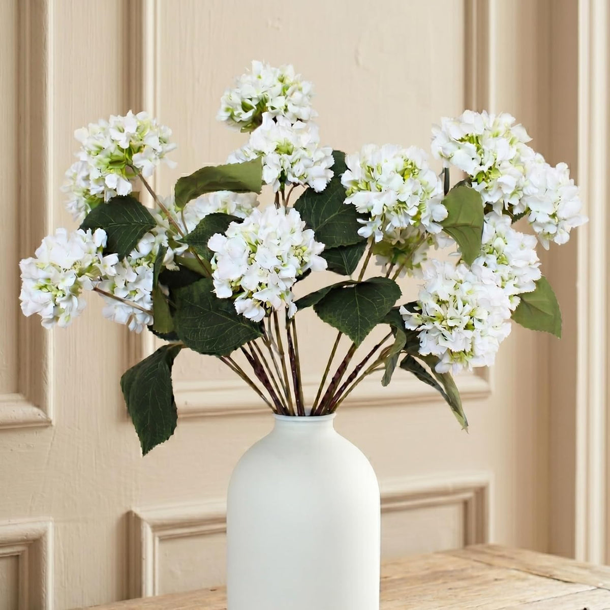Real Touch White Faux Hydrangea And Eucalyptus Arrangement, Faux Floral Arrangements, Hyper Realistic Artificial Flowers, White Centerpieces For Kitchen Dining Coffee Table Decor (Vase Not Included)
