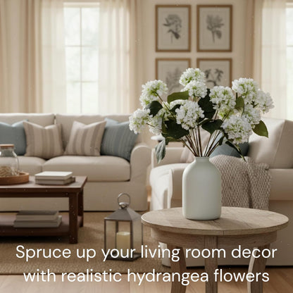 Real Touch White Faux Hydrangea And Eucalyptus Arrangement, Faux Floral Arrangements, Hyper Realistic Artificial Flowers, White Centerpieces For Kitchen Dining Coffee Table Decor (Vase Not Included)