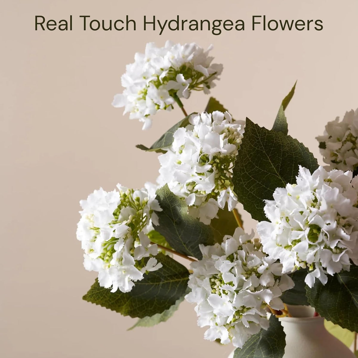 Real Touch White Faux Hydrangea And Eucalyptus Arrangement, Faux Floral Arrangements, Hyper Realistic Artificial Flowers, White Centerpieces For Kitchen Dining Coffee Table Decor (Vase Not Included)