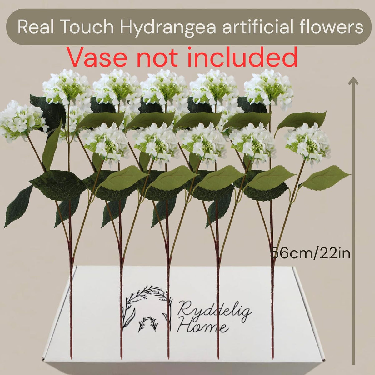 Real Touch White Faux Hydrangea And Eucalyptus Arrangement, Faux Floral Arrangements, Hyper Realistic Artificial Flowers, White Centerpieces For Kitchen Dining Coffee Table Decor (Vase Not Included)