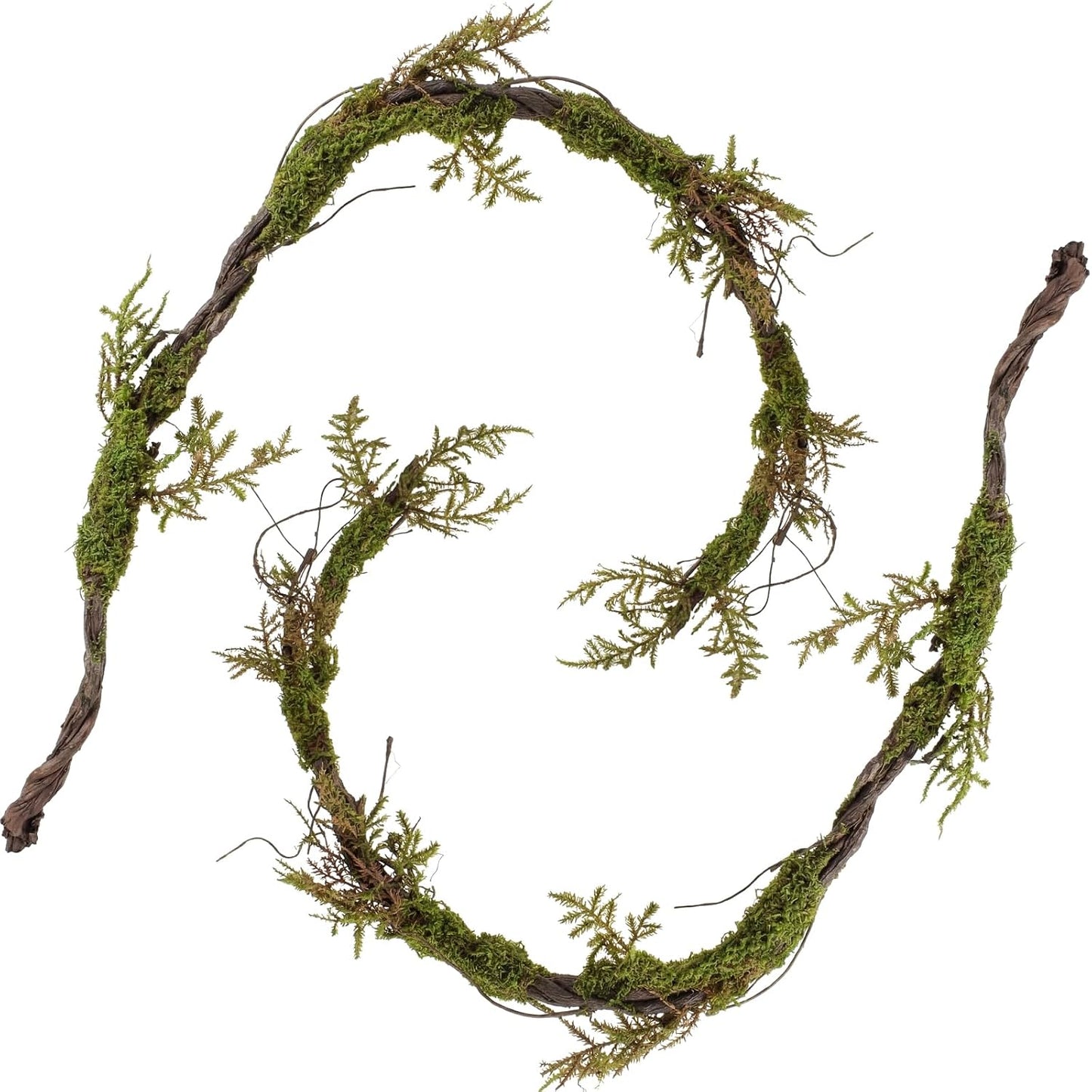 2 Pcs 6.56 Ft Large Bendable Artificial Tree Branches with Fake Moss and Ferns Sturdy Hanging Fake Plants Branches Vine for 3D Gardens Jungle Themed Parties and Wedding Arch Decorations