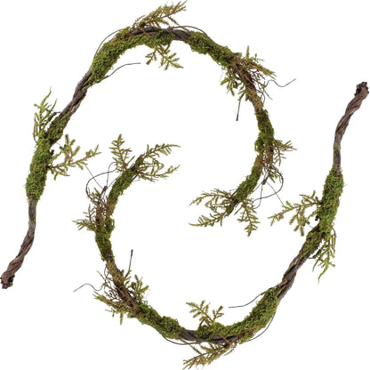 2 Pcs 6.56 Ft Large Bendable Artificial Tree Branches with Fake Moss and Ferns Sturdy Hanging Fake Plants Branches Vine for 3D Gardens Jungle Themed Parties and Wedding Arch Decorations