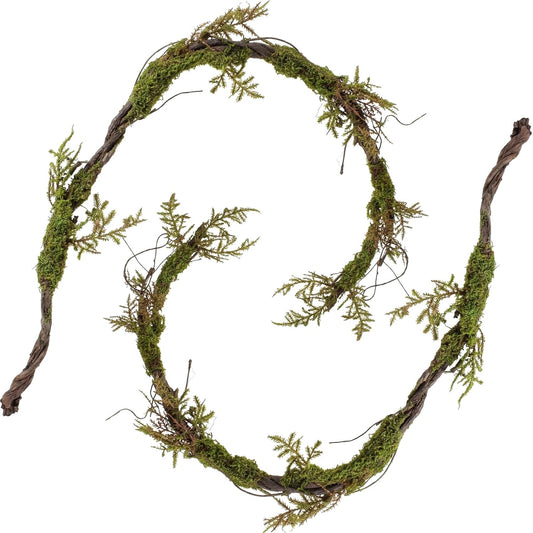 2 Pcs 6.56 Ft Large Bendable Artificial Tree Branches with Fake Moss and Ferns Sturdy Hanging Fake Plants Branches Vine for 3D Gardens Jungle Themed Parties and Wedding Arch Decorations