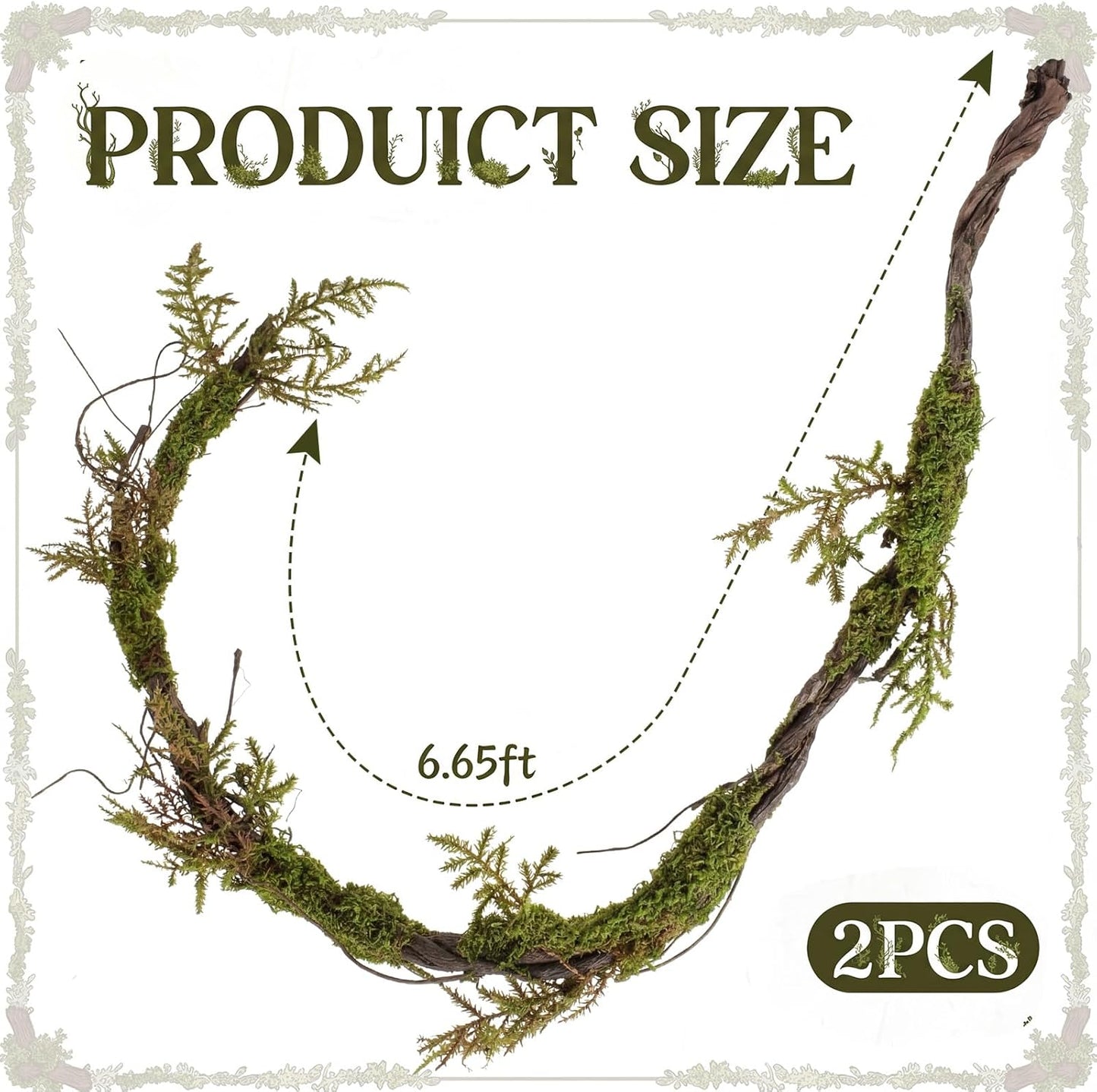 2 Pcs 6.56 Ft Large Bendable Artificial Tree Branches with Fake Moss and Ferns Sturdy Hanging Fake Plants Branches Vine for 3D Gardens Jungle Themed Parties and Wedding Arch Decorations