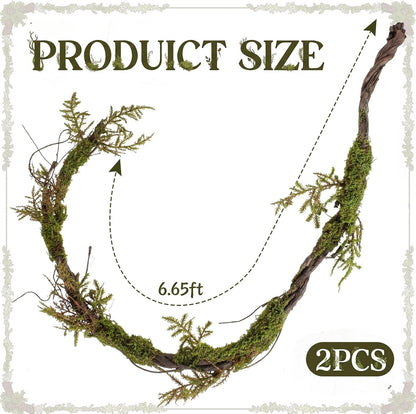 2 Pcs 6.56 Ft Large Bendable Artificial Tree Branches with Fake Moss and Ferns Sturdy Hanging Fake Plants Branches Vine for 3D Gardens Jungle Themed Parties and Wedding Arch Decorations