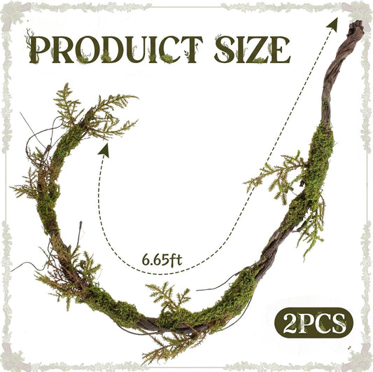 2 Pcs 6.56 Ft Large Bendable Artificial Tree Branches with Fake Moss and Ferns Sturdy Hanging Fake Plants Branches Vine for 3D Gardens Jungle Themed Parties and Wedding Arch Decorations