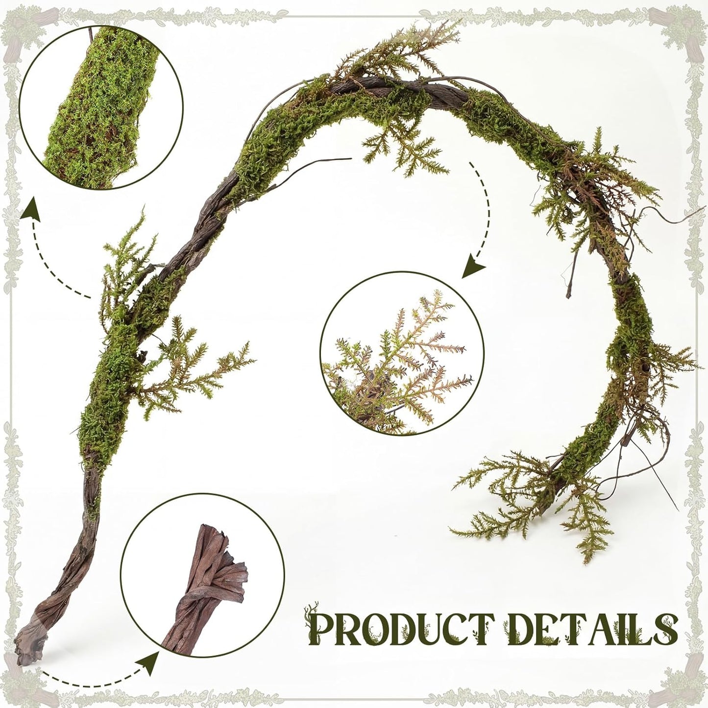 2 Pcs 6.56 Ft Large Bendable Artificial Tree Branches with Fake Moss and Ferns Sturdy Hanging Fake Plants Branches Vine for 3D Gardens Jungle Themed Parties and Wedding Arch Decorations