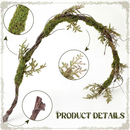 2 Pcs 6.56 Ft Large Bendable Artificial Tree Branches with Fake Moss and Ferns Sturdy Hanging Fake Plants Branches Vine for 3D Gardens Jungle Themed Parties and Wedding Arch Decorations